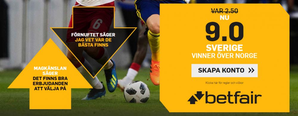 Sverige - Norge speltips, tips, odds, oddsboost, kampanj, betfair