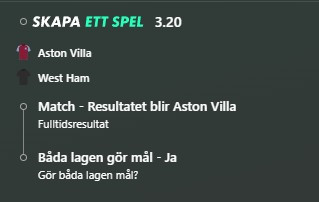 dagens speltips, Premier League, portugisiska ligan, franska ligan, Aston Villa vs West Ham, Fulham vs Manchester United, Toulouse vs Montpellier, Sporting Braga vs Boavista, BLGM, bet builder, fotboll odds, bettingtips