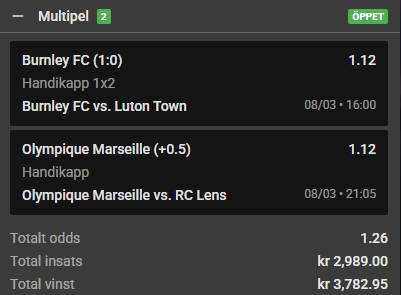 Burnley vs Luton och Marseille vs Lens, speltips, 1X, bettingtips, ligatopp