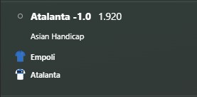 Empoli vs Atalanta, Asian Handicap, Atalanta -1.0, Serie A, fotboll odds