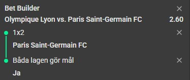 Lyon vs PSG, Bet Builder, BLGM, PSG vinner, Ligue 1, fotboll odds