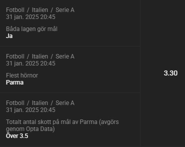 dagens speltips, Bet Builder, fotboll odds, målspel, hörnspel, skott på mål, Saudiarabien, Serie B, kombinerade spel, Parma vs Lecce, Al Hilal, BLGM, bettingtips