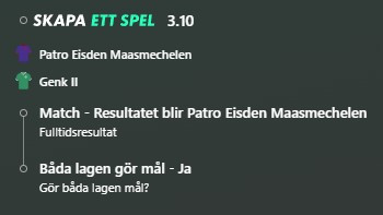 speltips, Bet Builder, Patro Eisden vs Genk II, betting på höga odds