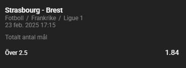 nyckelord: Strasbourg vs Brest, målspel, över 2.5 mål, Ligue 1, fotboll odds