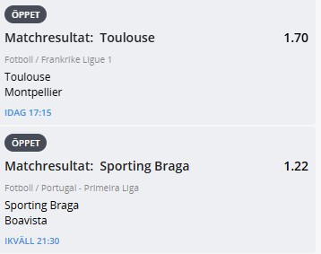 dagens speltips, Premier League, portugisiska ligan, franska ligan, Aston Villa vs West Ham, Fulham vs Manchester United, Toulouse vs Montpellier, Sporting Braga vs Boavista, BLGM, bet builder, fotboll odds, bettingtips